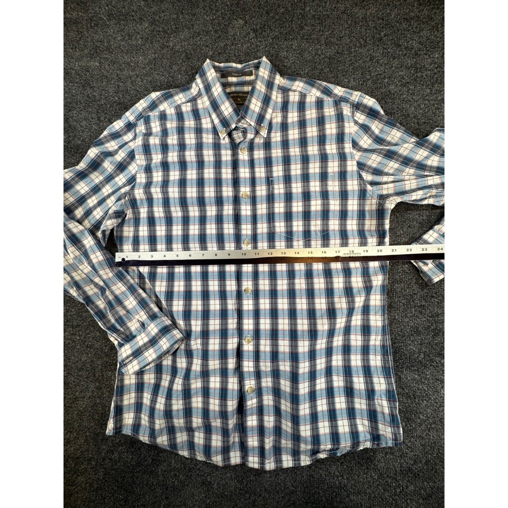 Eddie Bauer Mens Medium Classic Fit Blue Plaid Long Sleeve Button Down Shirt - Picture 3 of 5